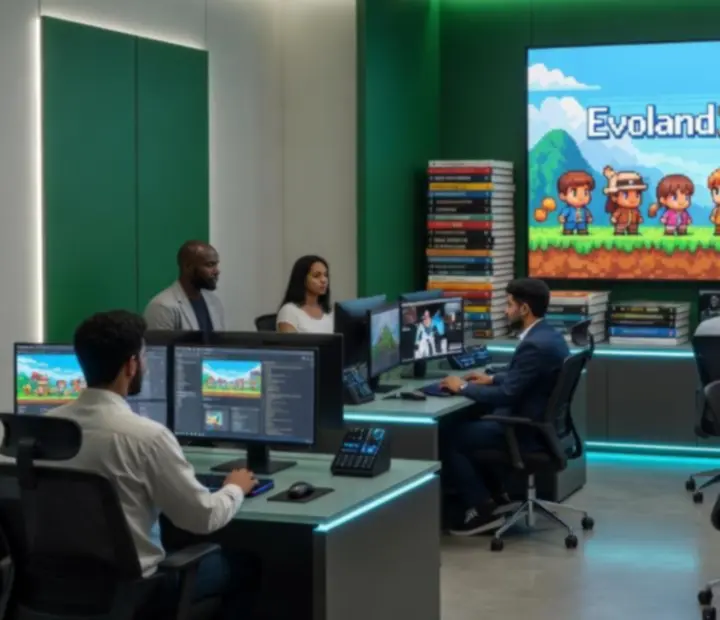 Stylizowany kolaż newsów i scen z gry Evoland 2