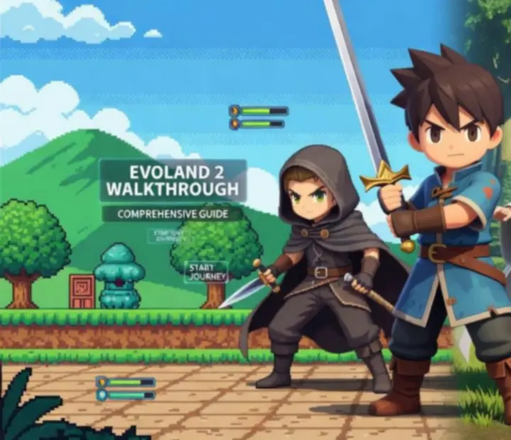 Stylizowany ekran portalu Wonderstar s. r. o. prezentujący przewodnik i walkthrough do Evoland 2