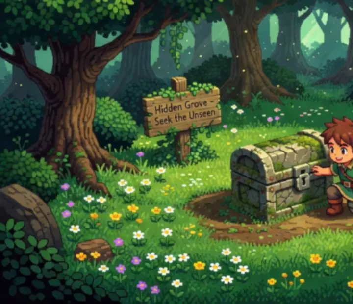 Ilustracja przedstawiająca graczy szukających sekretnych przedmiotów w Evoland 2